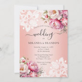 Invitation Elégant Rose or aquarelle Mariage floral (Devant)