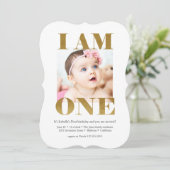 Invitation Elégant rose + or avec photo 1er anniversaire (Debout devant)