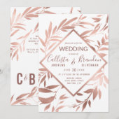 Invitation Élégant Rose or blanc Floral Feuille Mariage (Devant / Derrière)