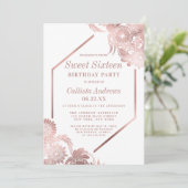 Invitation Elégant Rose Or Blanc Floral Frame Sweet 16 (Debout devant)