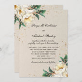 Invitation Élégant Rose or blanc  Floral Mariage (Devant / Derrière)