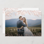 Invitation Elégant rose or botanique photo enregistrer la dat (Devant / Derrière)