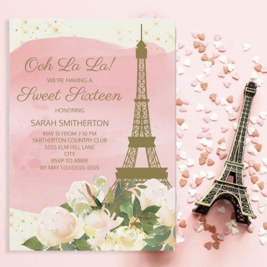 Invitation Elégant rose or Eiffel Tour Paris Sweet 16