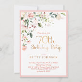 Invitation Elégant rose & or Floral Femme 70e anniversaire (Devant)