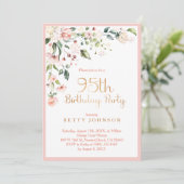 Invitation Elégant rose & or Floral femme 95e anniversaire (Debout devant)