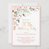 Invitation Elegant rose & or Floral femme's 30e anniversaire (Devant)