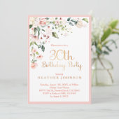 Invitation Elegant rose & or Floral femme's 30e anniversaire (Debout devant)
