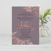 Invitation Élégant Rose or Floral violet Mariage mauve (Debout devant)