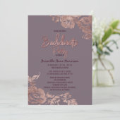 Invitation Élégant Rose or Floral violet mauve Bachelorette (Debout devant)