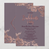 Invitation Élégant Rose or Floral violet mauve Bachelorette (Devant / Derrière)