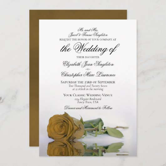 Invitation Élégant Rose or ocre Mariage officiel (Devant / Derrière)