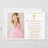 Invitation Élégant rose or première communion photo (Devant)