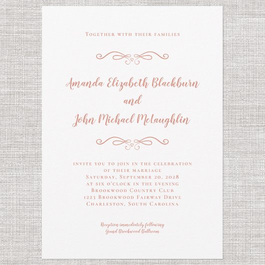 Invitation Élégant Rose or rose intemporel Mariage formel