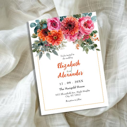 Invitation Elégant rose orange aquarelle Mariage floral