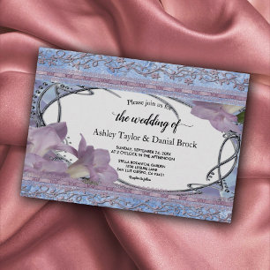 Invitation Elégant Rose Ornate Gold Purple Mariage de luxe