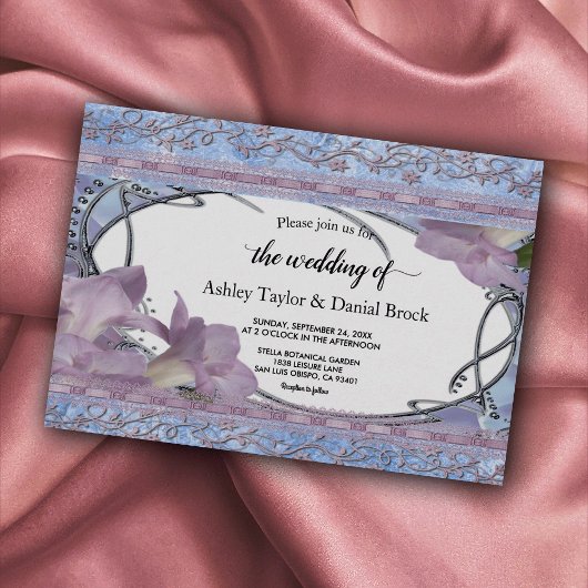 Invitation Elégant Rose Ornate Gold Purple Mariage de luxe