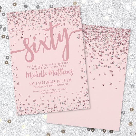 Invitation Élégant rose pâle 60e anniversaire