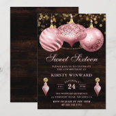 Invitation Élégant rose pâle Baubles de Noël doux 16 (Devant / Derrière)