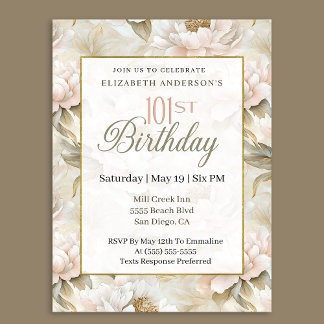 Invitation Élégant Rose Pâle et Ivory Paeony 101e Anniversair