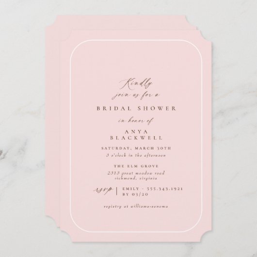 Invitation Élégant rose pâle | Fête des mariées classique (Devant / Derrière)