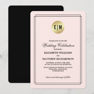 Invitation Élégant rose pâle Noir Mariage or
