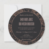 INVITATION ELEGANT ROSE PÂLE OR ROSE GOLD NOIR FLEUR WEDDING (Devant)