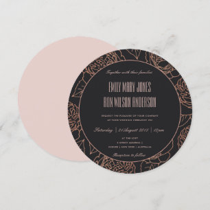 INVITATION ELEGANT ROSE PÂLE OR ROSE GOLD NOIR FLEUR WEDDING