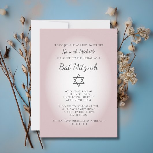 Invitation Élégant rose pâle Simple Feminine Bat mitzvah