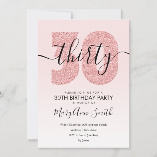 Invitation Elégant Rose Parties scintillant Gold Blush 30e an (Devant)