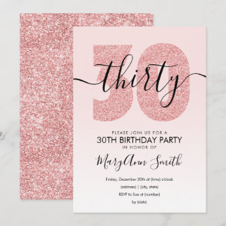 Invitation Elégant Rose Parties scintillant Gold Blush 30e an