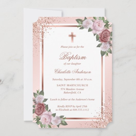 Invitation Élégant Rose Parties scintillant or Blush rose Gir (Devant)