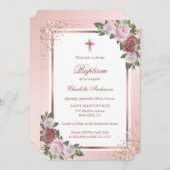 Invitation Élégant Rose Parties scintillant or Blush rose Gir (Devant / Derrière)