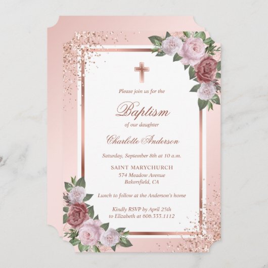 Invitation Élégant Rose Parties scintillant or Blush rose Gir (Devant / Derrière)