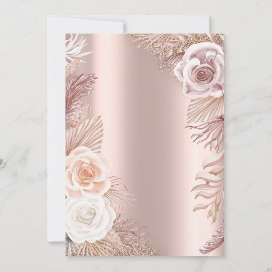Invitation Élégant Rose Parties scintillant or Boho Fleurs Fi (Dos)
