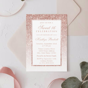 Invitation Elégant Rose Parties scintillant or doux 16 Annive
