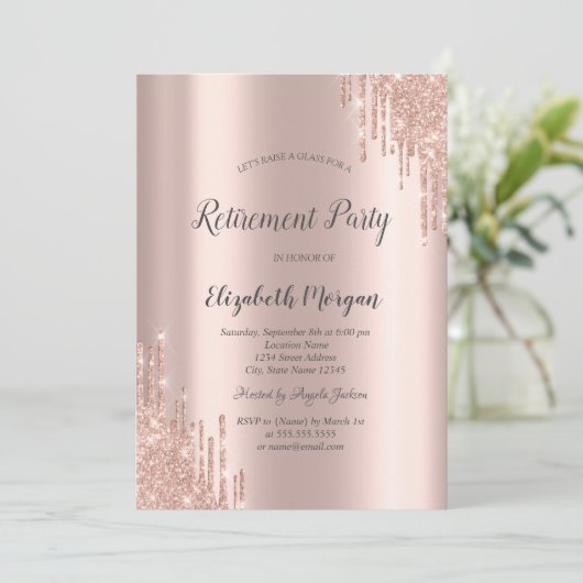 Invitation Élégant Rose Parties scintillant or Drives retrait (Debout devant)