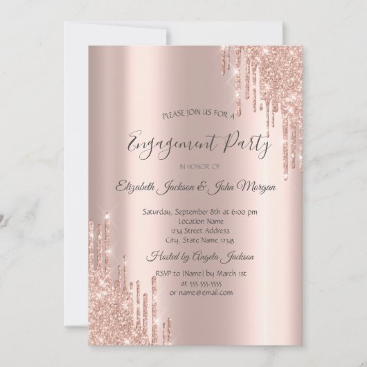 Invitation Élégant Rose Parties scintillant or   Fiançailles (Devant)