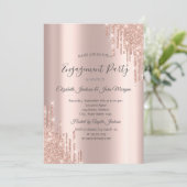 Invitation Élégant Rose Parties scintillant or   Fiançailles (Debout devant)