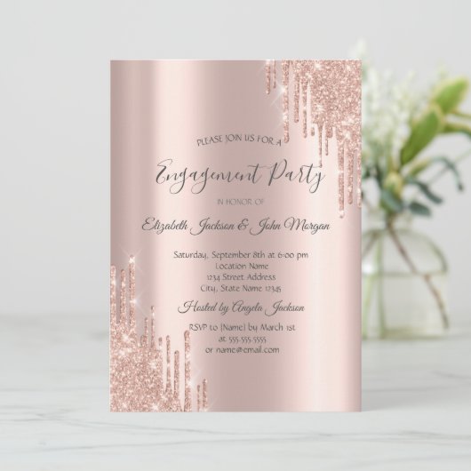 Invitation Élégant Rose Parties scintillant or   Fiançailles (Debout devant)