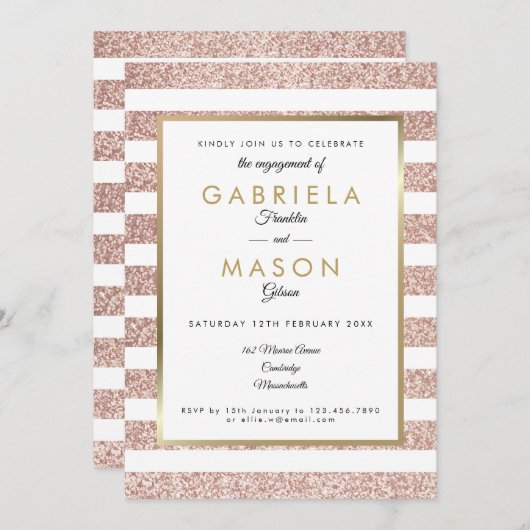 Invitation Élégant Rose Parties scintillant or Fiançailles de (Devant / Derrière)