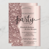 Invitation Élégant Rose Parties scintillant or Fiançailles de (Devant / Derrière)