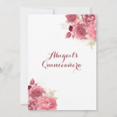 Invitation Elégant Rose Parties scintillant or Floral Quincea (Dos)