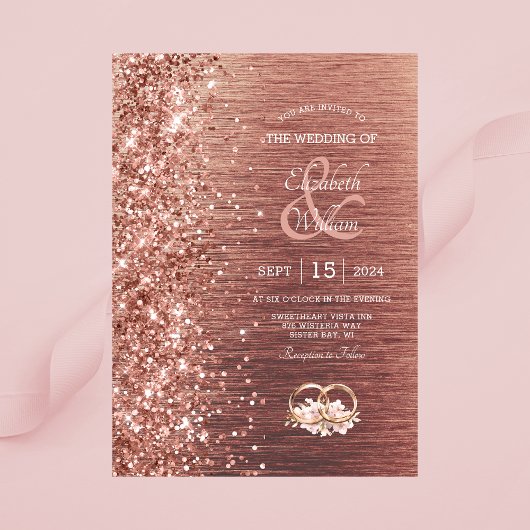 Invitation Élégant Rose Parties scintillant or Mariage