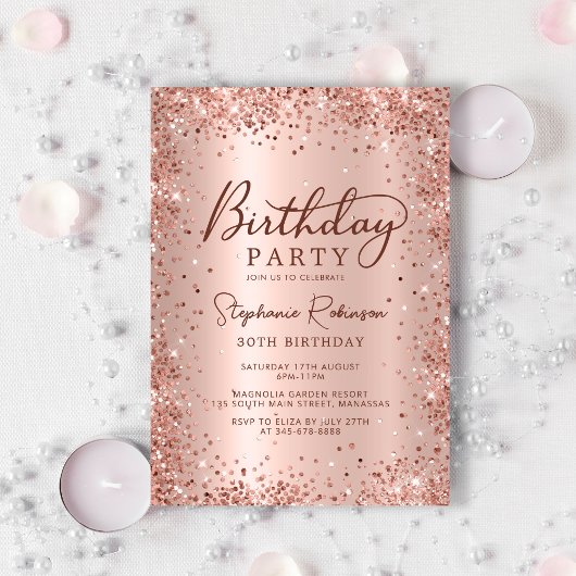 Invitation Elégant Rose Parties scintillant or métal 30e anni