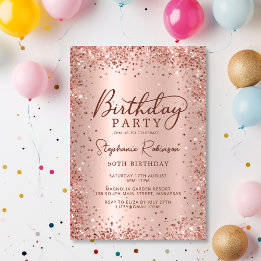 Invitation Elégant Rose Parties scintillant or métal 50e anni