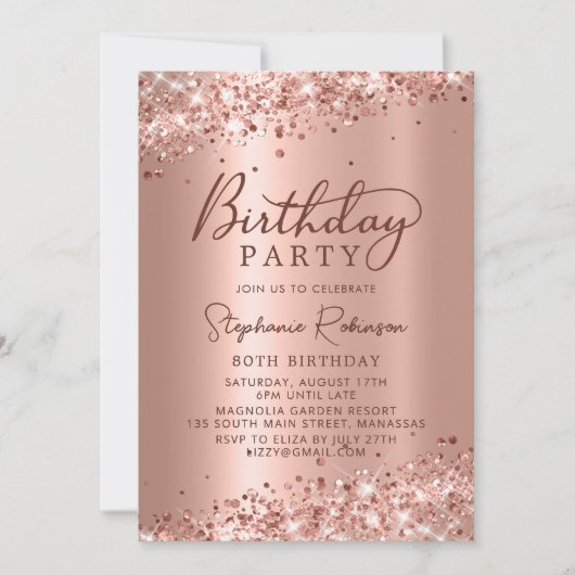 Invitation Elégant Rose Parties scintillant or métal huile 80 (Devant)
