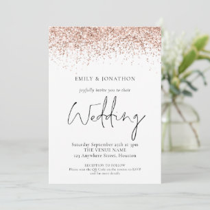 Invitation Élégant Rose Parties scintillant or QR Code Mariag