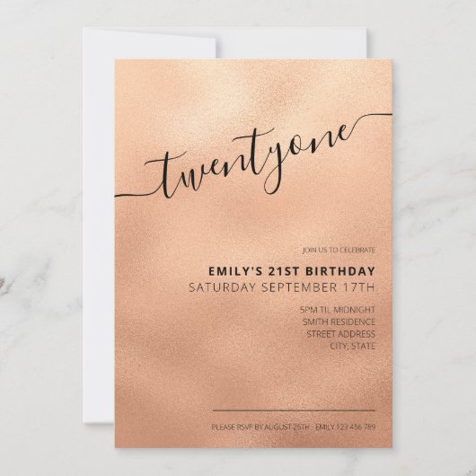 Invitation Élégant Rose Parties scintillant or Script 21e ann (Devant)