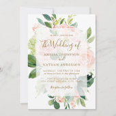 Invitation Élégant rose Peach Gold Bloom Mariage (Devant)