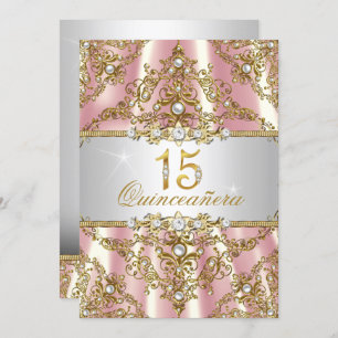 Invitation Elégant rose Pearl or Damask Quinceanera Invitatio